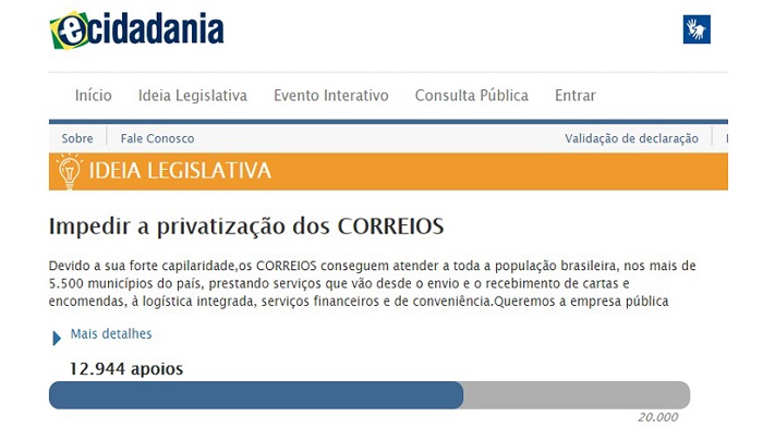 IDEIA LEGISLATIVA – DEBATER A INTENÇÃO DE PRIVATIZAÇÃO DOS CORREIOS